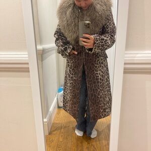 Charlotte Simone NWT Leopard Print Coat with Fur Collar